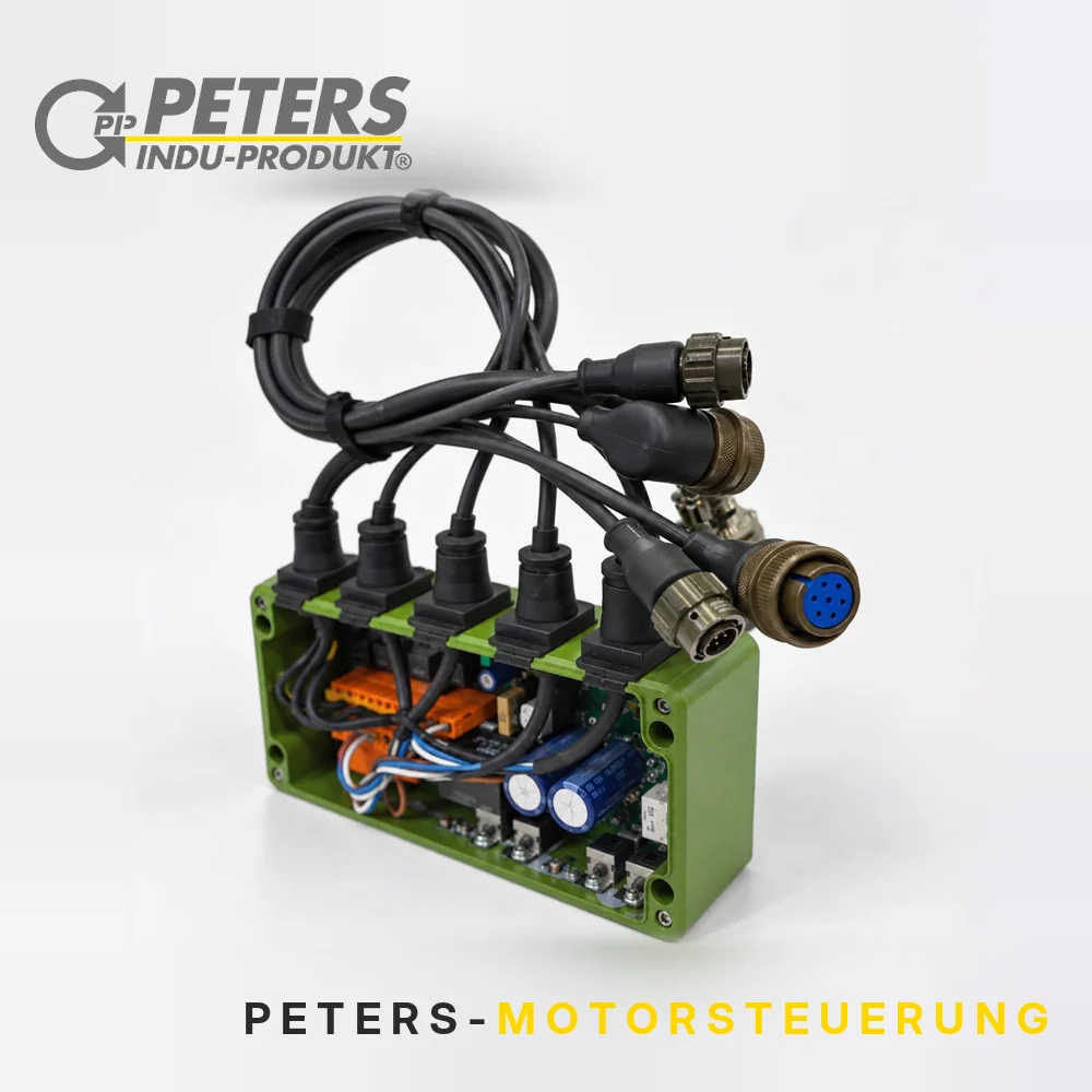 Peters Motorsteuerung im robusten Gehäuse mit konfektionierten Leitungen und Rundsteckverbindern